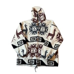 VTG INKA'S WORLD Llama Wool Hooded jacket Southwestern Boho Ecuador Alpaca Style